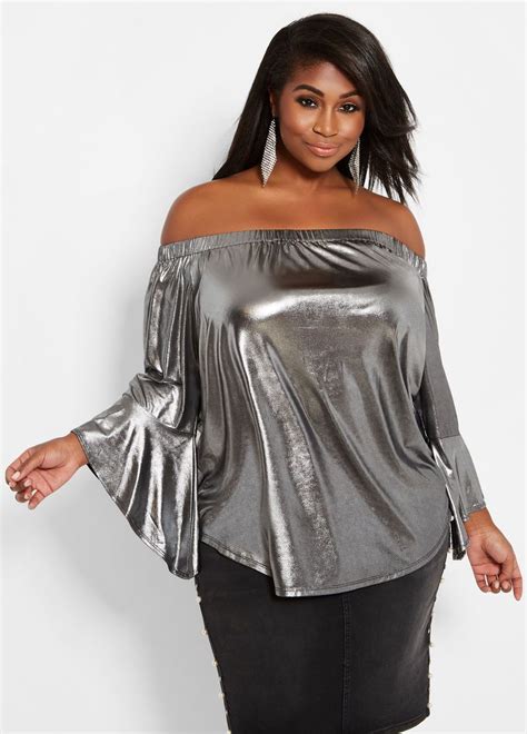 fashion nova plus size metallic tops